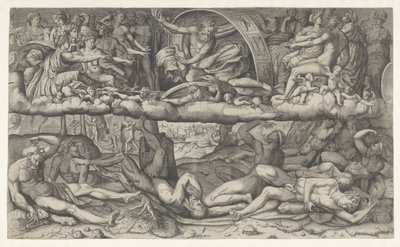 Bitva bohů a obrů La lotta fra dei e gigantická od Giulio Bonasone (attributed to)