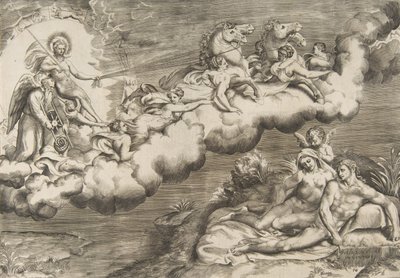 Alegorie vycházejícího slunce, nahého muže s rubášem a doprovodu Otce Time..., 1531-76. od Giulio Bonasone