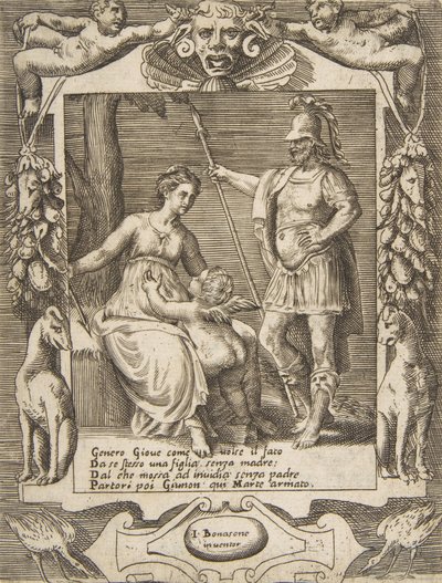 Juno, Mars a Cupid, zasazené do propracovaného rámce, z 