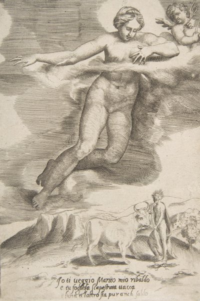 Juno sleduje Jupiter a Io, z Lásky bohů, 1531-60. od Giulio Bonasone