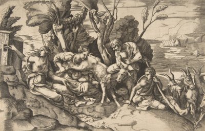 Jupiter kojený kozou Amaltheou, 1531-76. od Giulio Bonasone