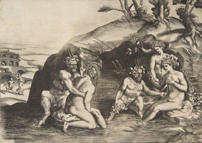 Koupání nymf a satyrů, 1531-76. od Giulio Bonasone