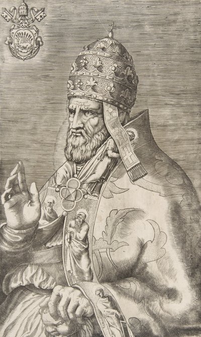 Portrét papeže Marcella II., pravá ruka zdvižená směrem doleva, ca. 1555. od Giulio Bonasone