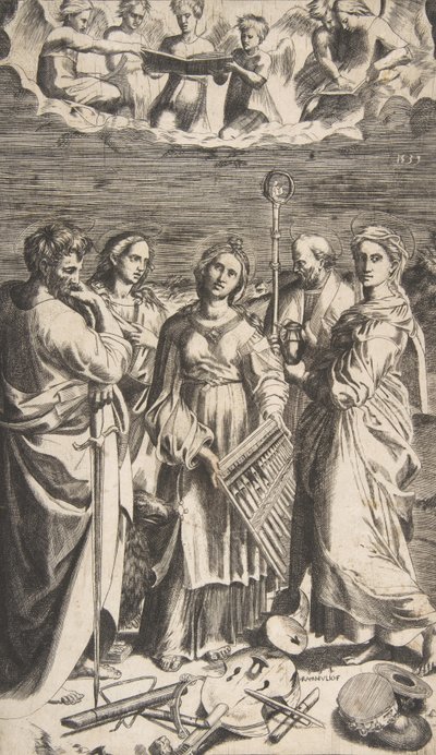 Svatá Cecílie stojící uprostřed v doprovodu svatého Pavla, Magdaleny, svatého Jana ..., 1531. od Giulio Bonasone