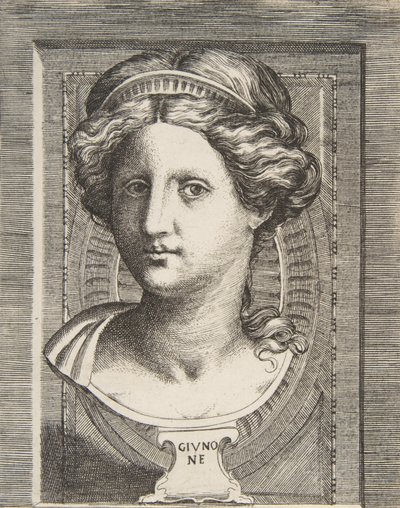 Vyřezávaná hlava Juno, cca 1531-76. od Giulio Bonasone