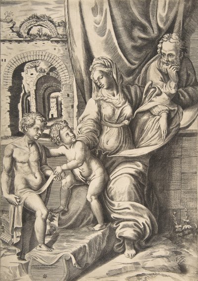 Svatá rodina a nemluvně Jan Křtitel, 1531-76., 1531-76. od Giulio Bonasone