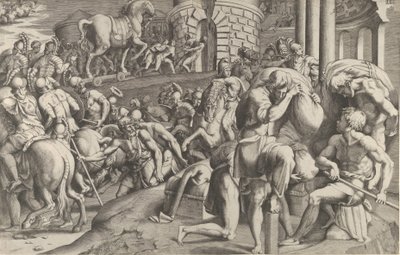 Trojané táhli dřevěného koně do Tróje, 1545. od Giulio Bonasone