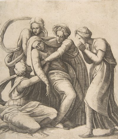 Panna omdlévající a podpíraná v náručí svatých žen, 1531-76. od Giulio Bonasone
