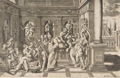 Narození svatého Jana Křtitele se odehrává v klasické budově, cca 1531-76 od Giulio Bonasone