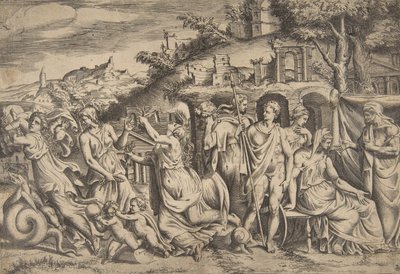 Příběh Iásona a Médey nalevo odnáší svého syna, uprostřed je ..., 1531-76. od Giulio Bonasone