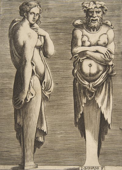 Dva termíny, nymfa vlevo Silvanus vpravo, ca. 1530-50. od Giulio Bonasone