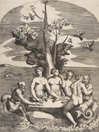 Dva mořští bohové doprovázení čtyřmi nymfami, 1531-76. od Giulio Bonasone