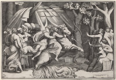 Clelia překračující Tiberu od Giulio Bonasone after Polidoro da Caravaggio