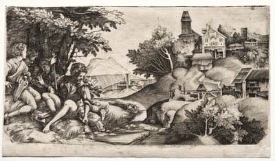 Pastýři v krajině, c. 1517. od Giulio Campagnola