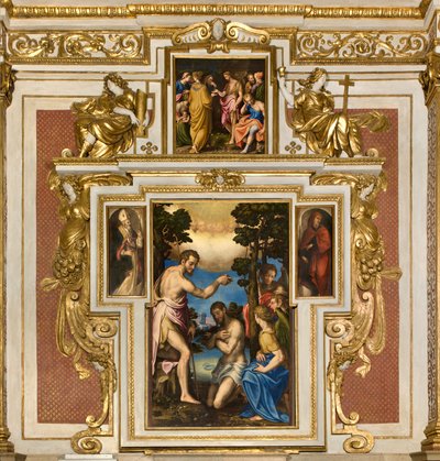 Kaple Panny Marie lidu, první pole jižní strana, Giulio Campi, Křest Krista 1569, Po stranách Sant