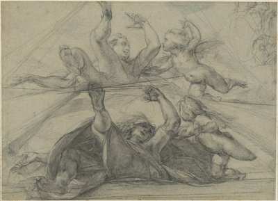 Stropní studie proroka a putta při pohledu zdola od Giulio Cesare Procaccini