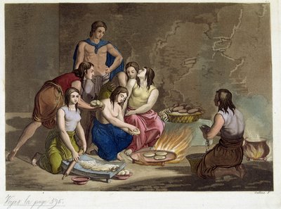 Staří Mexičané připravovali chléb – v „“Starožitném a moderním kostýmu” od Ferrario, ed. Milano od Giulio Ferrario