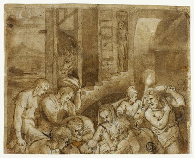 Klanění pastýřů: Horní polovina od Giulio Romano