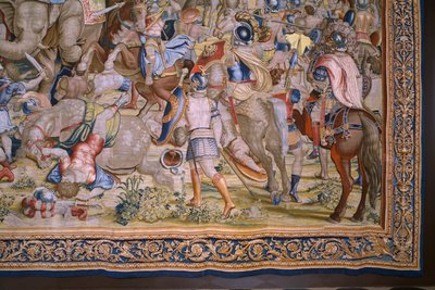 Vlámský gobelín. Série The Acts of Scipio: Bitva u Zamy. Karikaturista Giulio Romano. Ateliér Balthasara van Vlierdena (?), Brusel. 1523-1532. Detail. od Giulio Romano