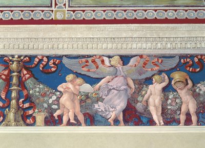 Frieze from the Camera con Fregio di Amorini Chamber of the Cupid Frieze detail of wrestling cupids, freska z 20. let 16. století od Giulio Romano