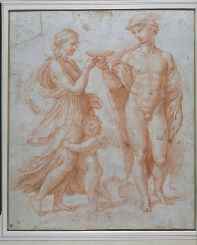 Merkur nabízí Pohár nesmrtelnosti Psyche (červená křída na bílém papíře) od Giulio Romano