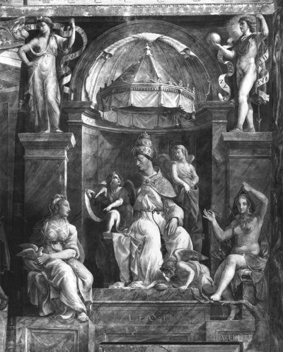 Papež Lev I. Veliký (asi 390-461) mezi dvěma ctnostmi, Rafaelovými komnatami (viz také 252780 a 252781) od Giulio Romano