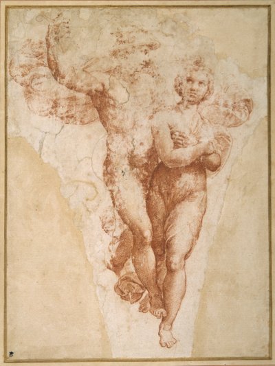 Psyche nesená Merkurem na Olymp (křída na papíře) od Giulio Romano