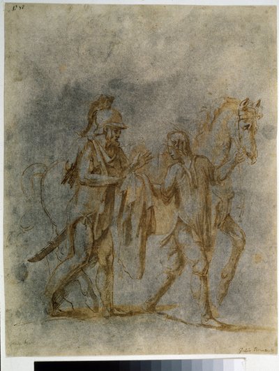 "Svatý Martin a žebrák" (Saint Martin And A Beggar) Akvarel a inkoust Giulio Pippi De