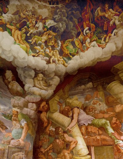 Sala dei Giganti. Útok obrů na Olymp (freska) od Giulio Romano