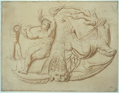 Satyr se dvěma dýmkami a Putto a žena beroucí nápoj ze stromu od Giulio Romano