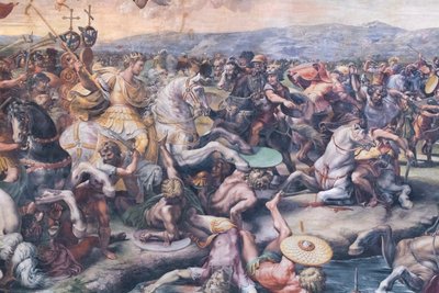 Taistelu Milvian-sillalla, yksityiskohta (fresko) od Giulio Romano