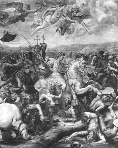 Bitva u Konstantina, 312 našeho letopočtu, ze Sala di Costantino, Raphael Rooms (detail) (viz také 252776) od Giulio Romano