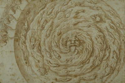 The Stream Oceanus (pero a hnědý inkoust s mytím na papíře) od Giulio Romano