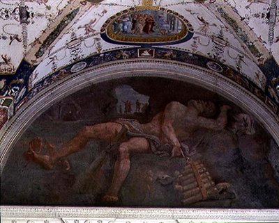 Lodžie, detail lunety v klenbě zobrazující Pana a satyry od Giulio Romano
