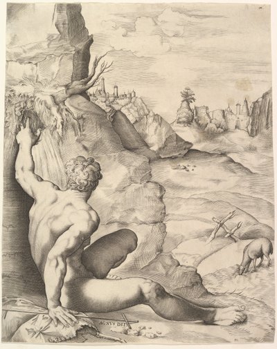 John the Baptist in the Wilderness, ca. 1545-55. od Giulio Sanuto