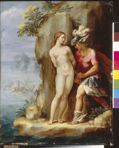 Persee zachraňuje Andromedu. (Perseus zachraňující Andromedu). Obraz Giuseppe Cesari (1568-1640), olej na dřevě, kolem 1590. Italské umění (Řím) od Giuseppe Cesari