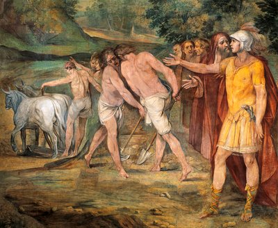 Romulus označující hranice Říma, Giuseppe Cesari (1568-1640), freska, sál Horatii a Curiatii, palác konzervatoří, Řím, Římské království, Itálie od Giuseppe Cesari