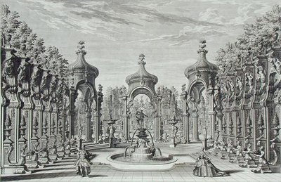 Design pro zábavu v zahradě, z „Architectus Theatralis Primarius“, ryl Johann Andreas Pfeffel (1674-1748), vydáno 1740 (rytina) od Giuseppe Bibiena
