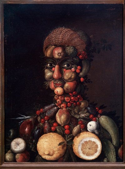 Lidská postava z ovoce a zeleniny (malba od Giuseppe Arcimboldo