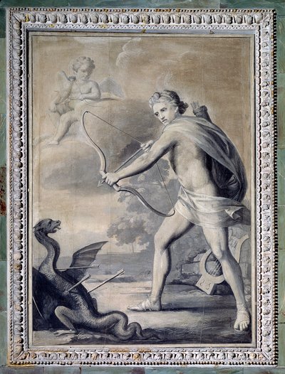 Apollon zabíjející hada Pythona (Monochromatická kresba od Giuseppe Bacigalupo