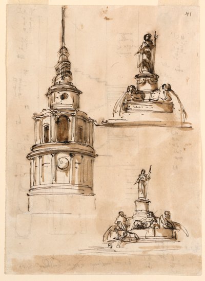 Výška věže; fontány; schodiště od Giuseppe Barberi