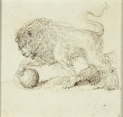 Lev s míčem od Giuseppe Bernardino Bison
