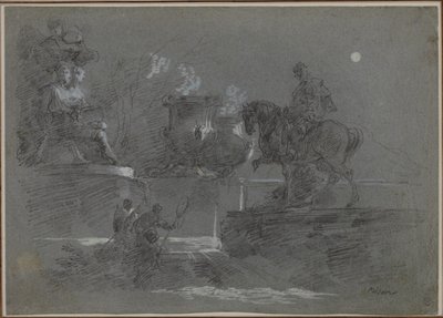Monumentální socha v parku zalitém měsícem od Giuseppe Bernardino Bison