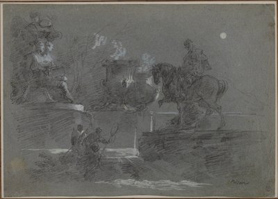 Monumentální socha v parku zalitém měsícem, c. 1842. od Giuseppe Bernardino Bison