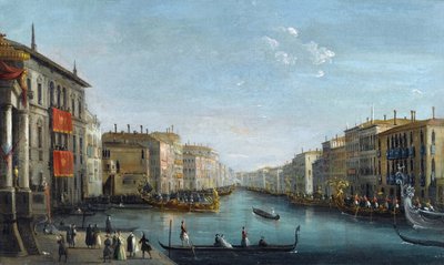 Pohled na Canal Grande z Palazzo Balbi směrem k mostu Rialto s Regatou od Bisona, Giuseppe Bernardino (1762-1844). Olej na plátně, rozměr: 48,9x81,9, od Giuseppe Bernardino Bison