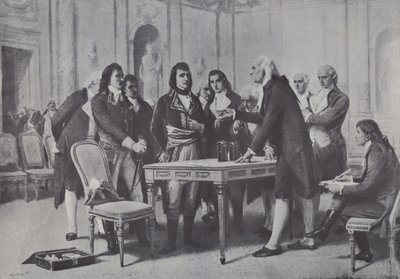 Alessandro Volta předvádí svou baterii Napoleonovi, prvnímu francouzskému konzulovi, 1801 od Giuseppe Bertini