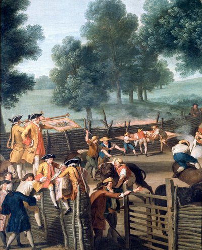 Značení dobytka poblíž Říma. Veřejnost aristokratů, detail (malba od Giuseppe Bottani