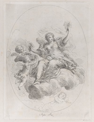 Alegorická postava na obláčku s putti, podle Stefana Pozziho, ca. 1745-1802. od Giuseppe Canale