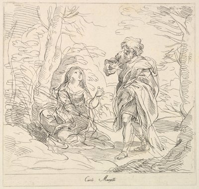 Sedící žena a vousatý muž v krajině, 1740-1802. od Giuseppe Canale