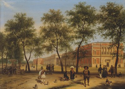 Předpokládaný pohled na Paseo del Prado s muzeem Prado, Madrid, 1827 od Giuseppe Canella